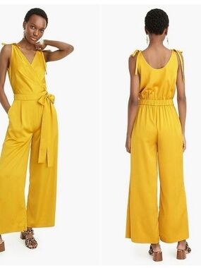 J. Crew Mustard Yellow Tie-Shoulder Wide-Leg Jumpsuit